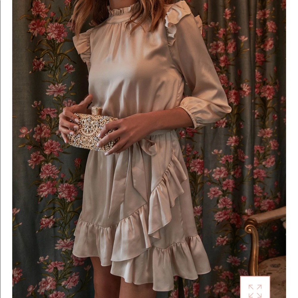 Neutral ruffle mini dress